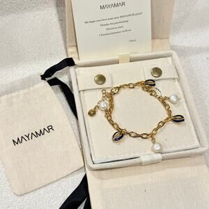 NEW Mayamar Chloe Blue Enamel Shell Paperclip Bracelet